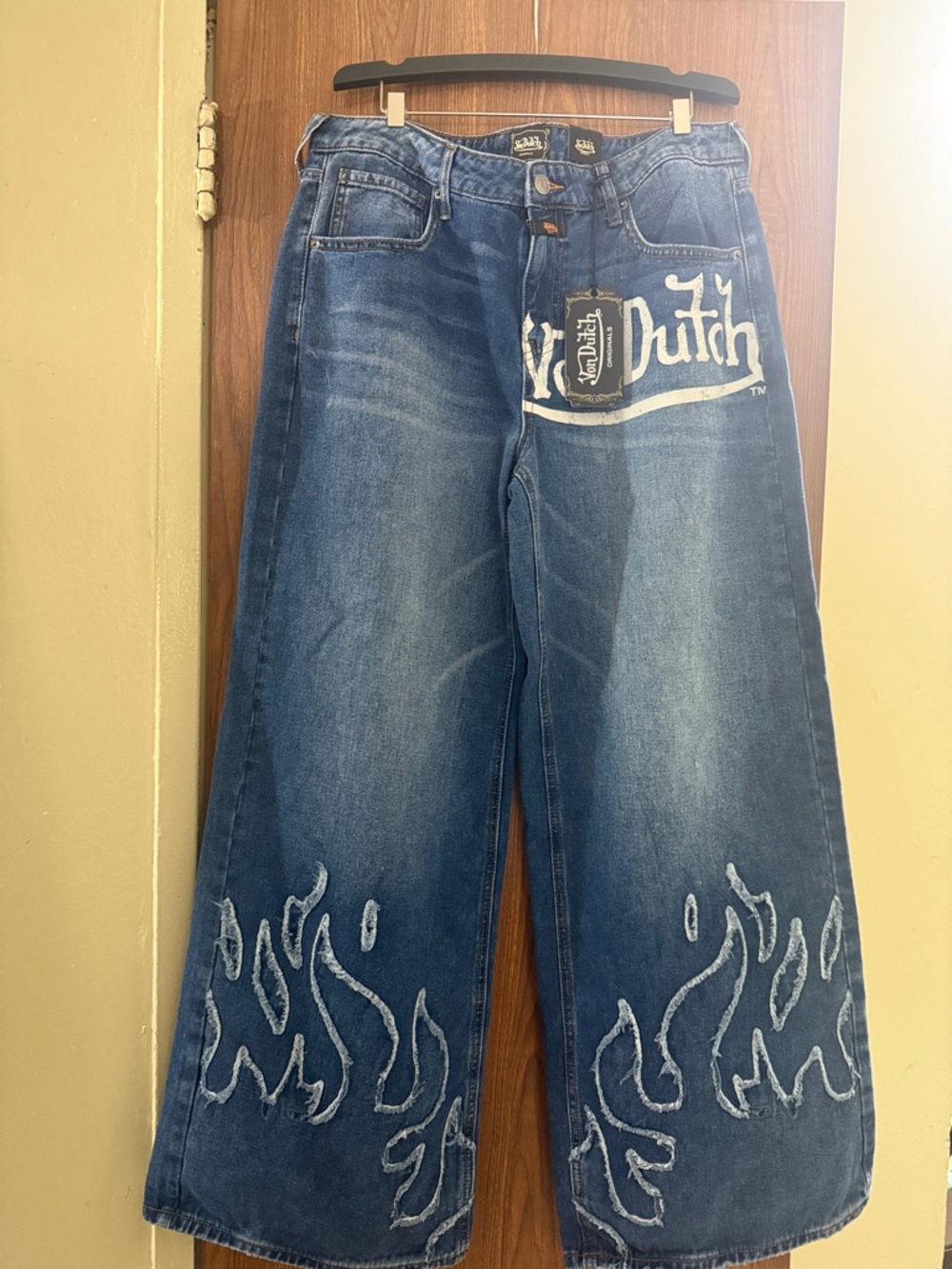 Von Dutch Blue Bootcut Jeans with White Flame Detailing